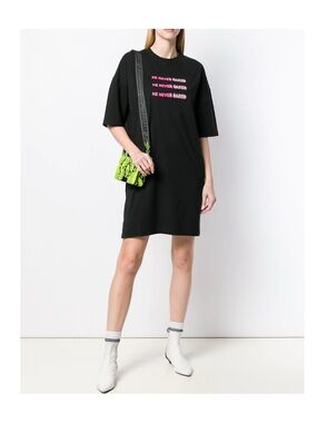 NWT Marcelo Burlon He Never Cared Graphic Streetwear T-Shirt Dress Black XXS